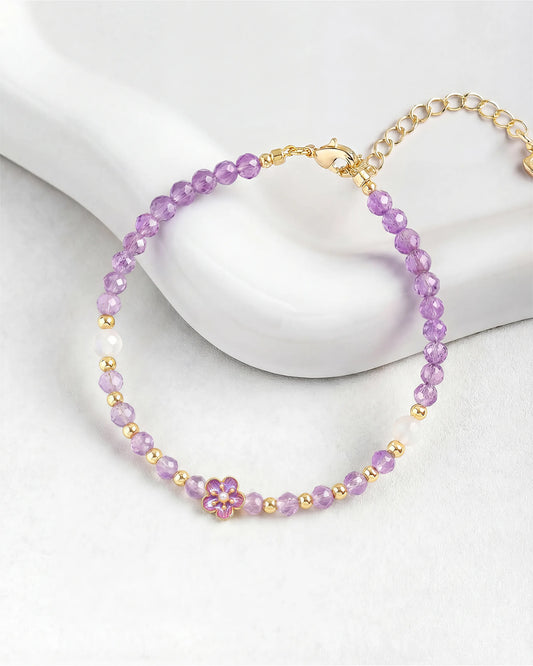 Purple Amethyst Birthstone Faceted Gold Plated Sterling Silver Bracelet