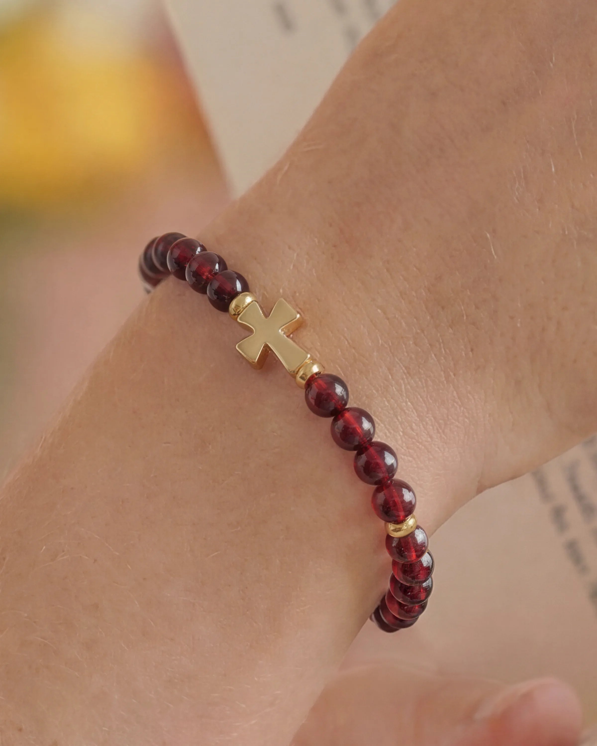Garnet Beaded Bracelet worn by model