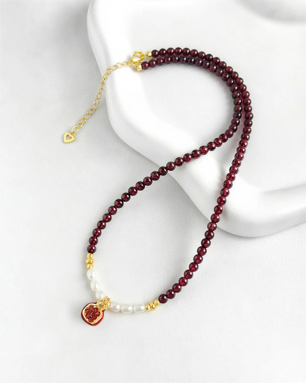 Red Garnet Pearl Gold Necklace – Passion & Wisdom