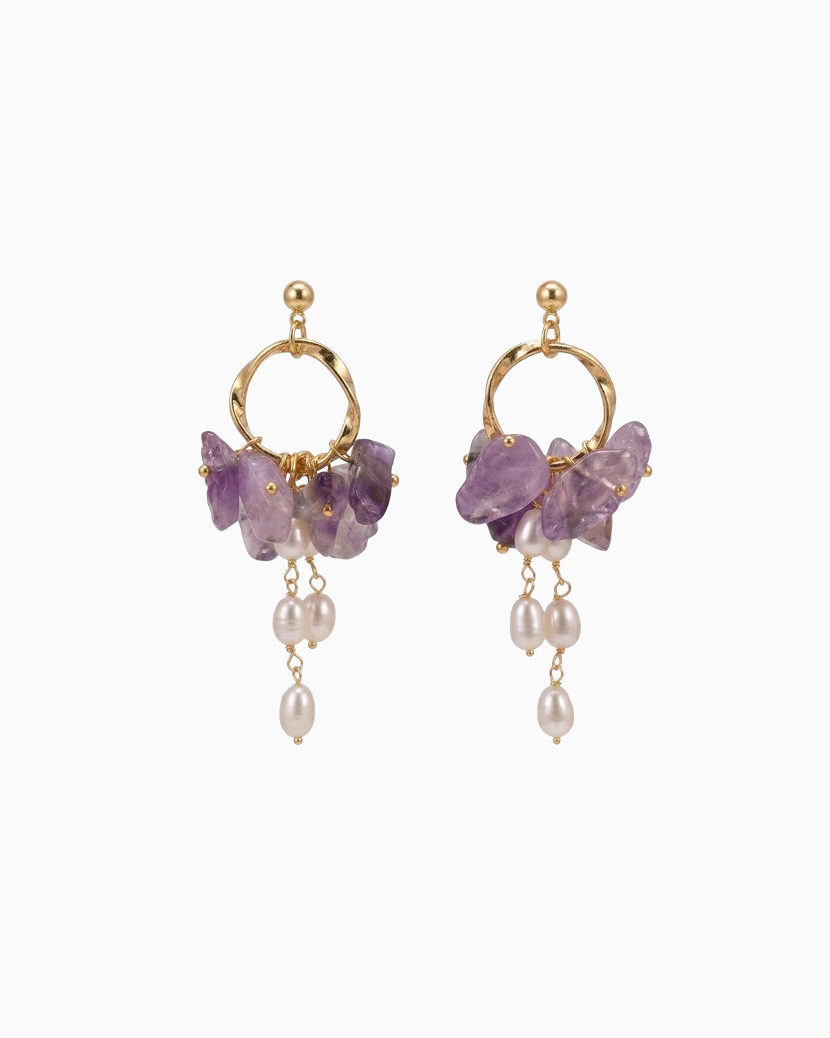 purple amethyst Gemstone Chip Gold Earrings