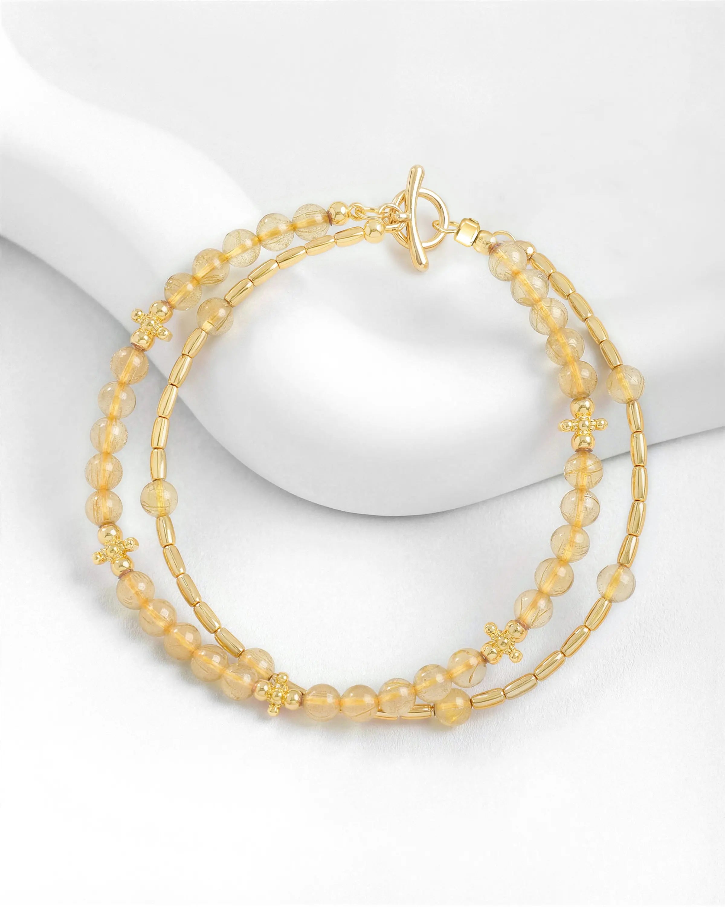 Golden Rutilated Quartz Gold Floral pre-layered bracelet