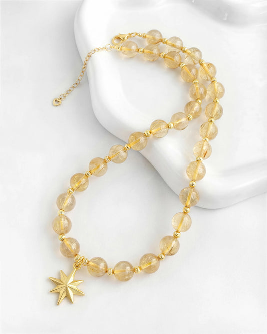 Golden rutilated Quartz Star Gold Necklace – Joy & Optimism