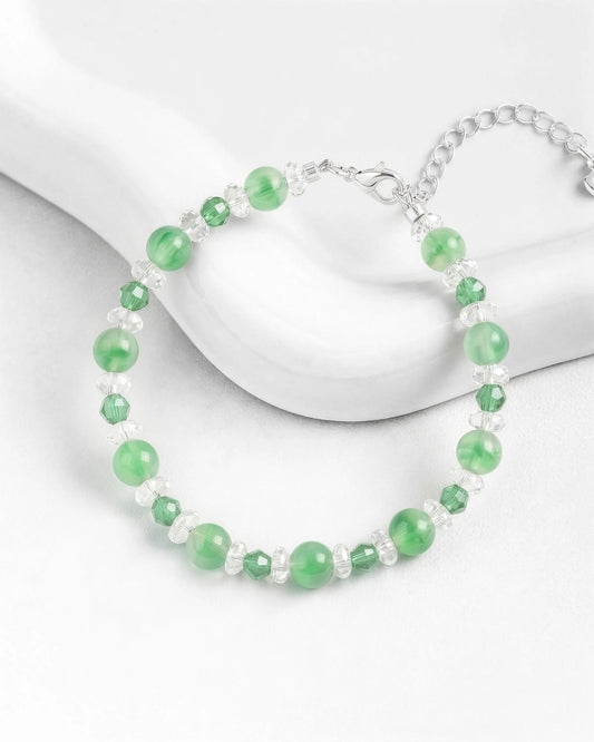 Green Jade & Clear Quartz Silver Bracelet – Balance & Renewal