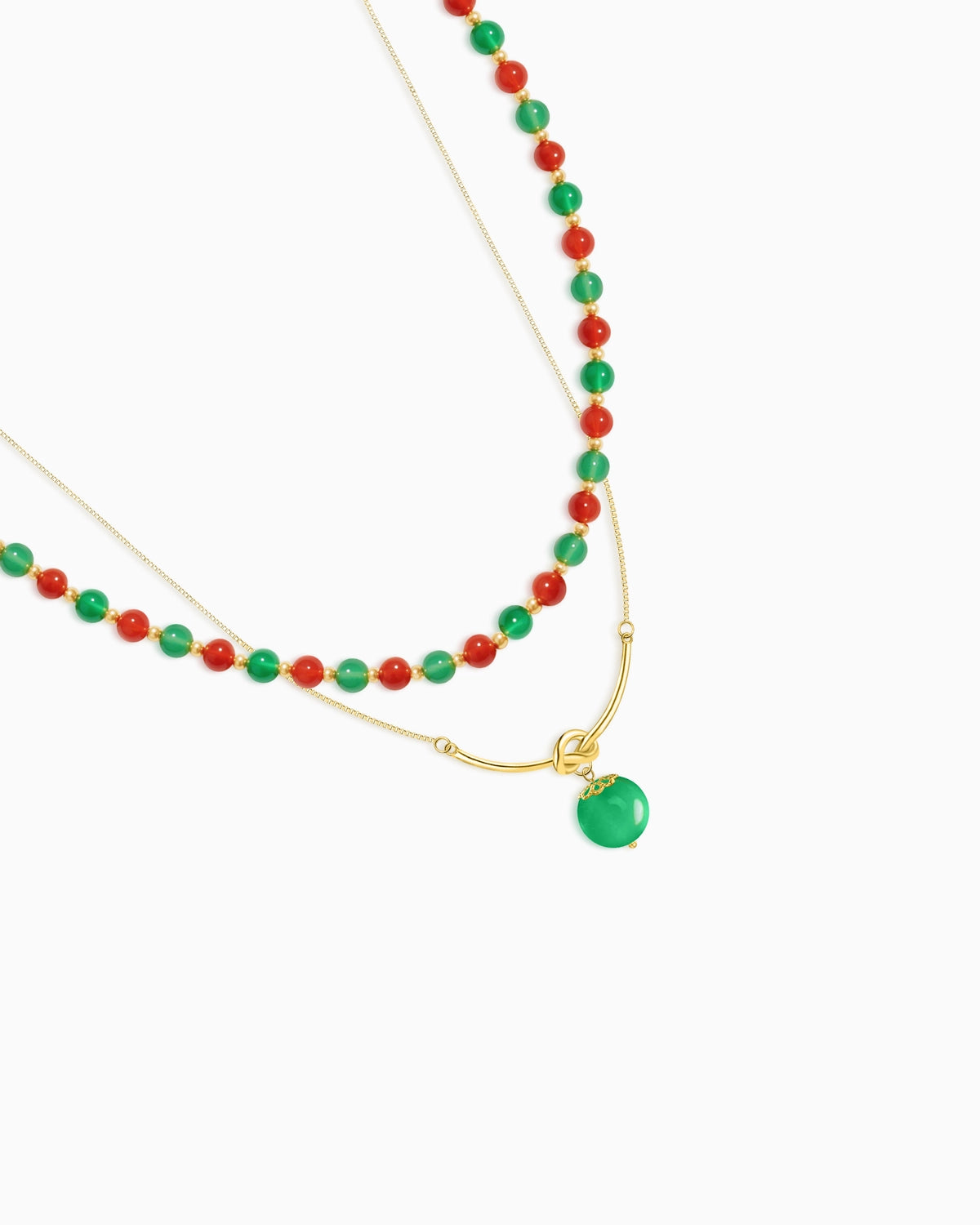 Green Agate Beaded Necklace Set detail