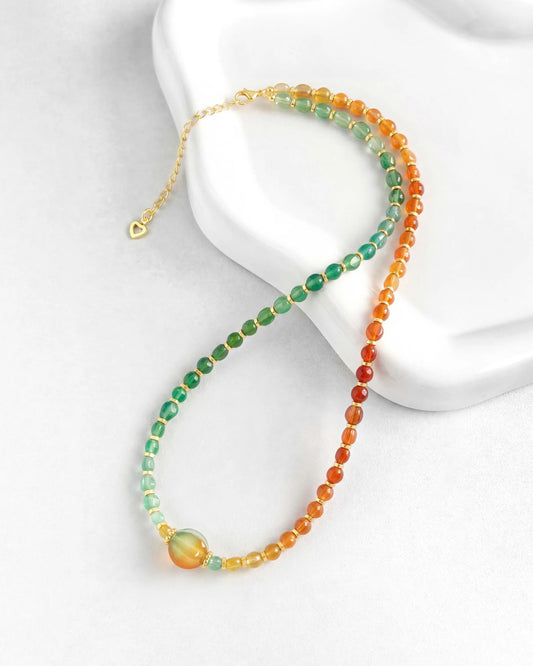 Green & Red Agate Gold Necklace
