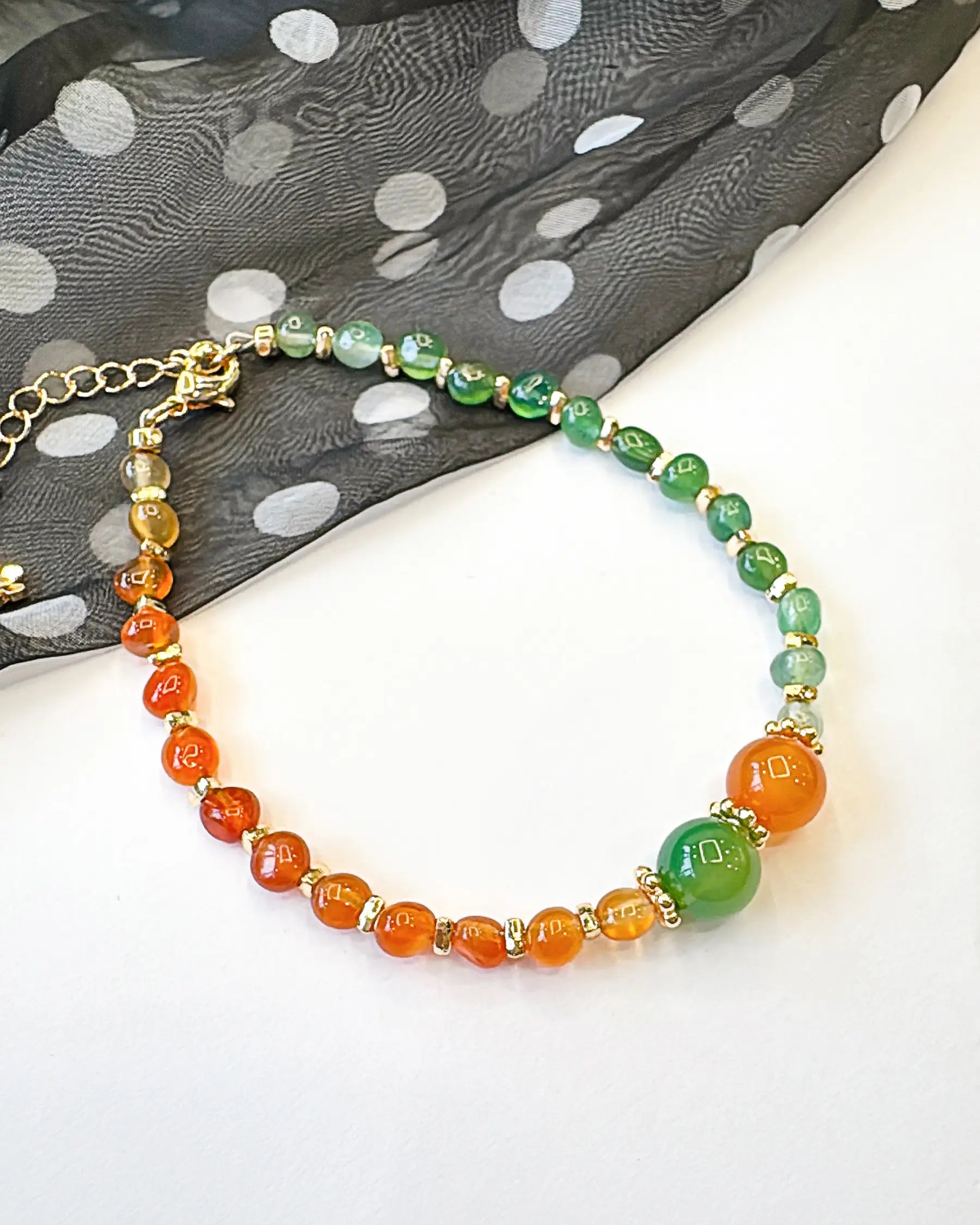 green agate and red agate irregular beaded bracelet – May Birthstone Jewelry