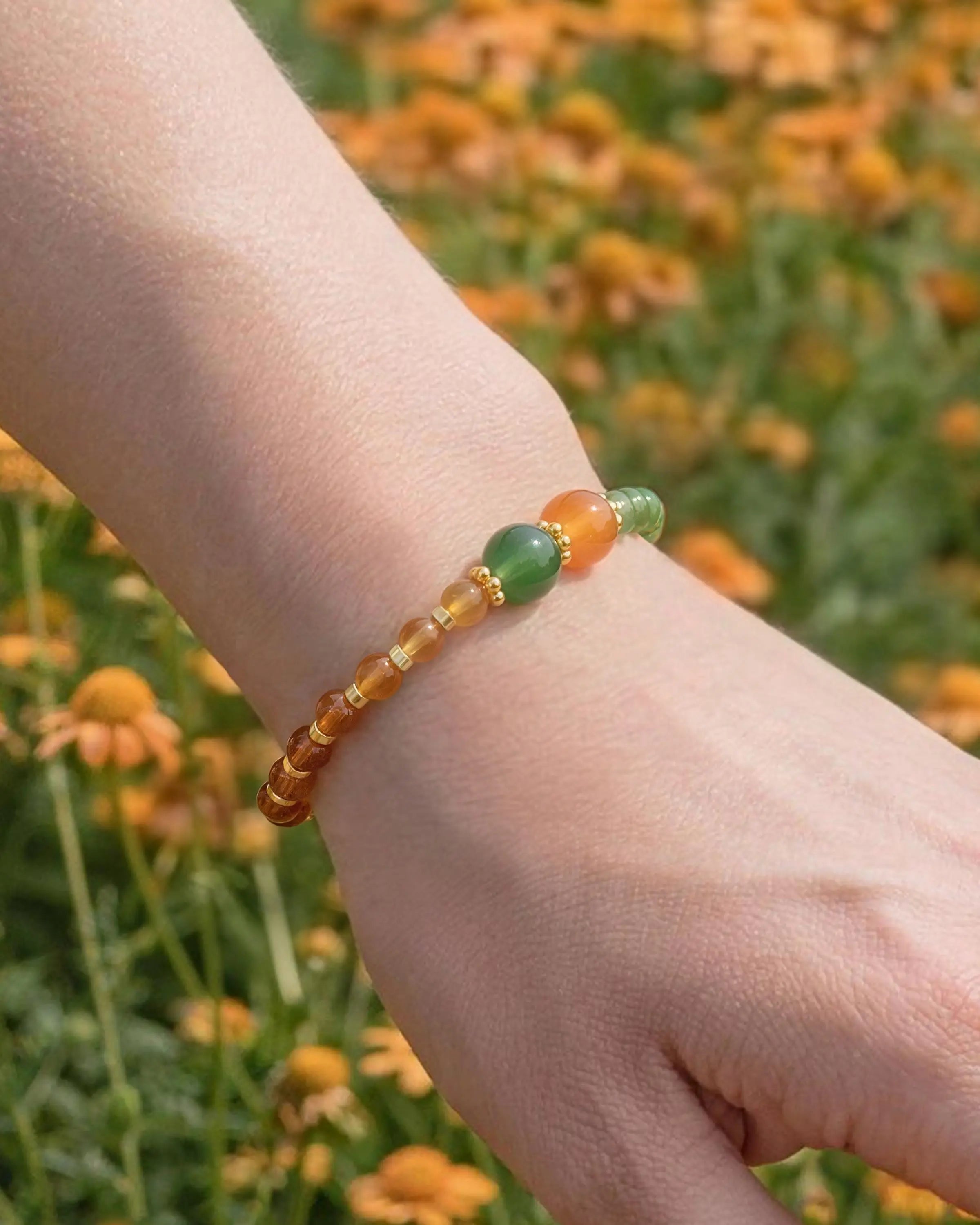 green agate and red agate irregular beaded bracelet – May & July Birthstone Jewelry