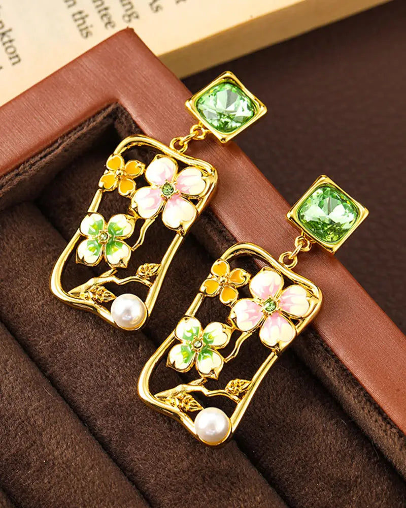 Peridot Green Floral Drop Earrings