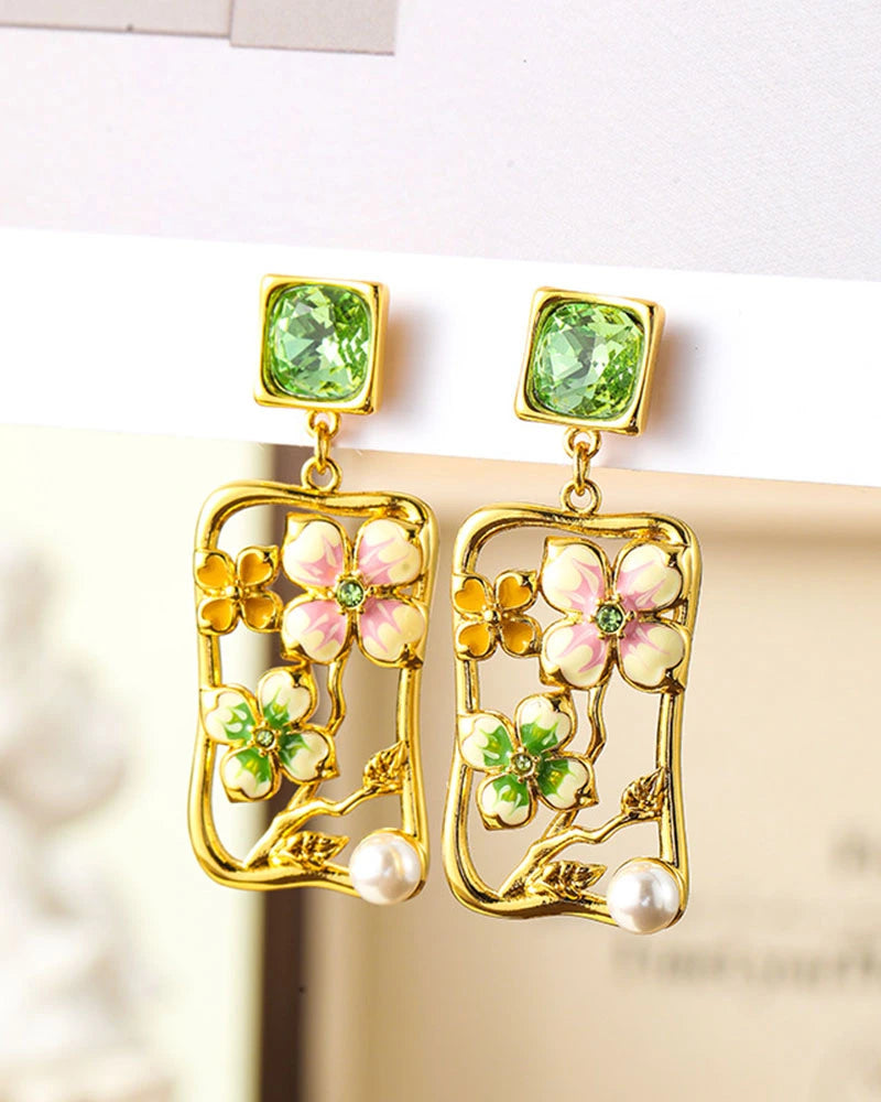 Peridot Green Floral Drop Earrings