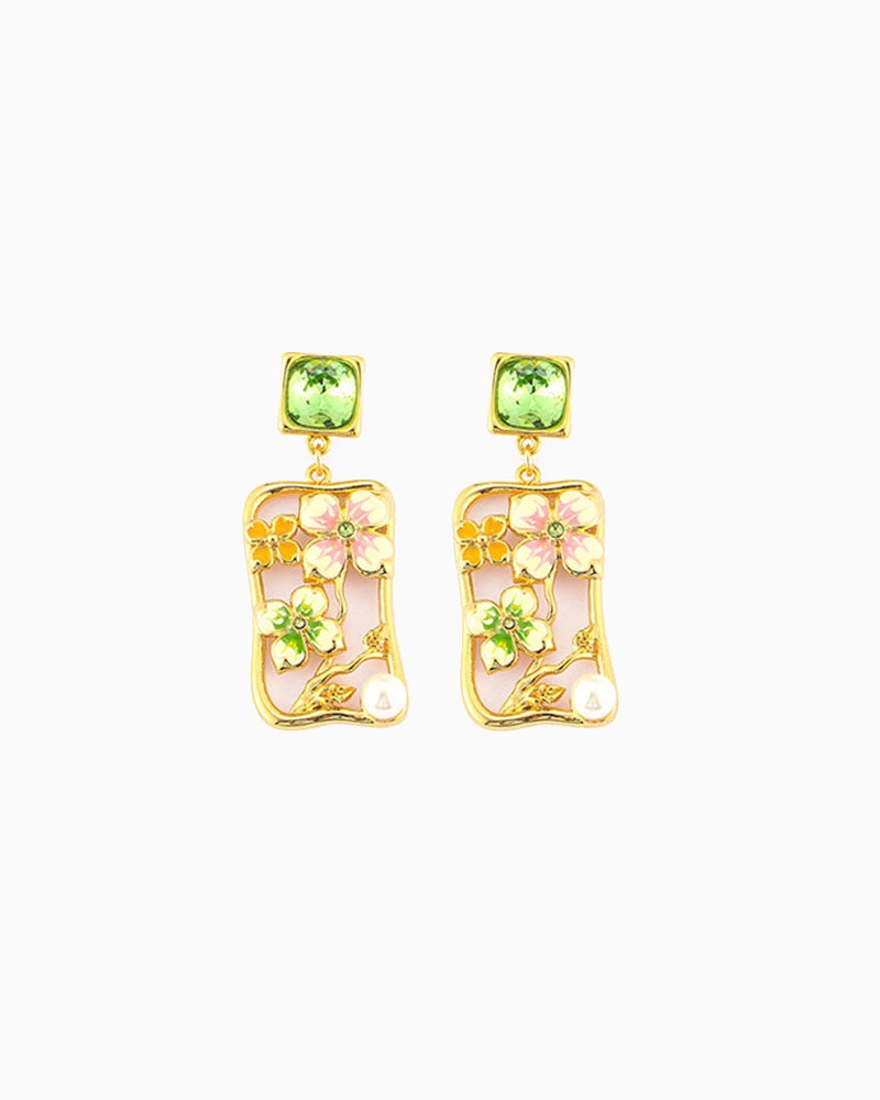 Peridot Green Floral Drop Earrings