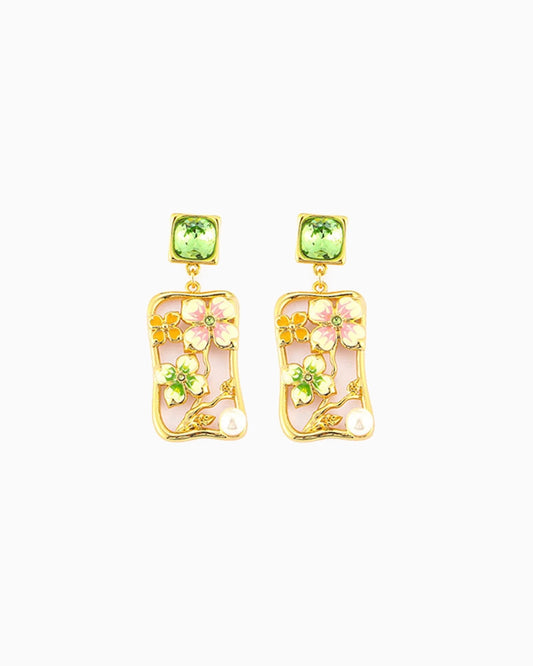 Peridot Green Floral Drop Earrings