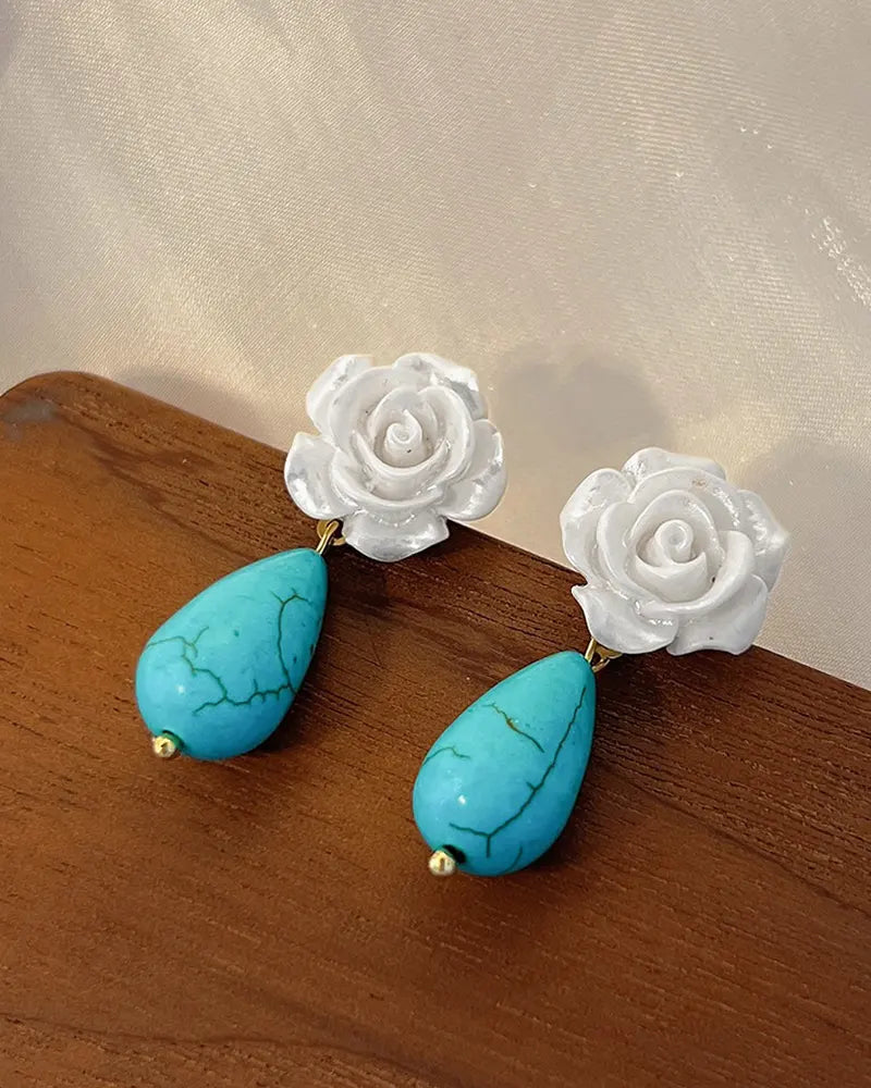 Turquoise Rose Drop Earrings