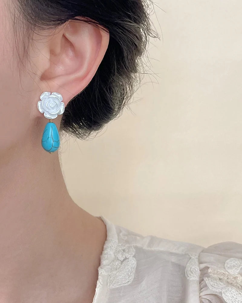 Turquoise Rose Drop Earrings