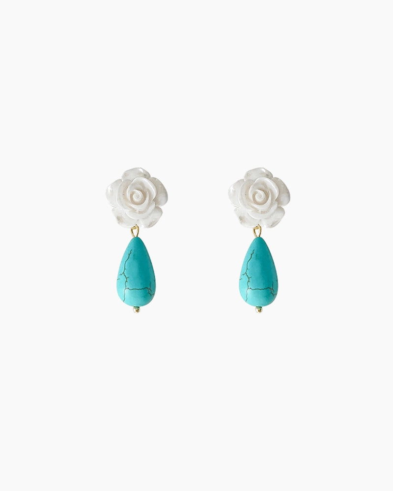 Turquoise Rose Drop Earrings