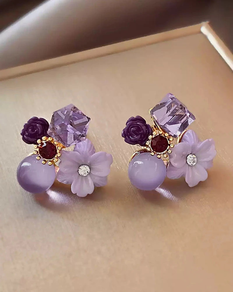 Amethyst Purple Floral Stud Earrings