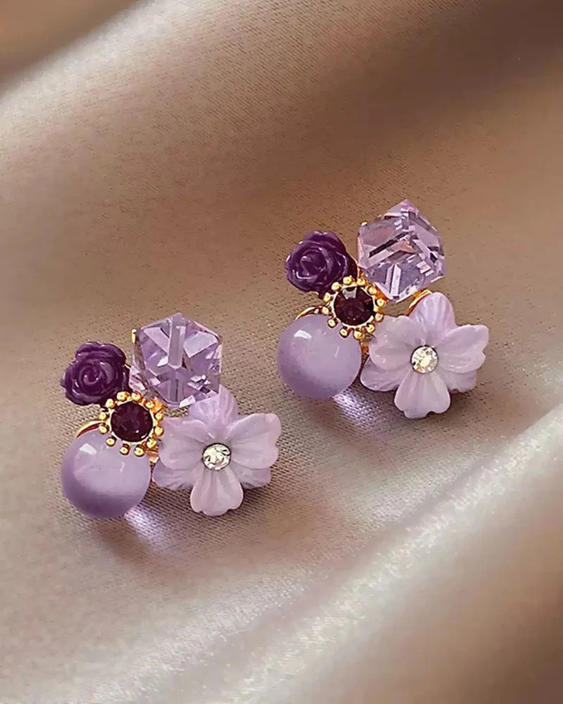 Amethyst Purple Floral Stud Earrings