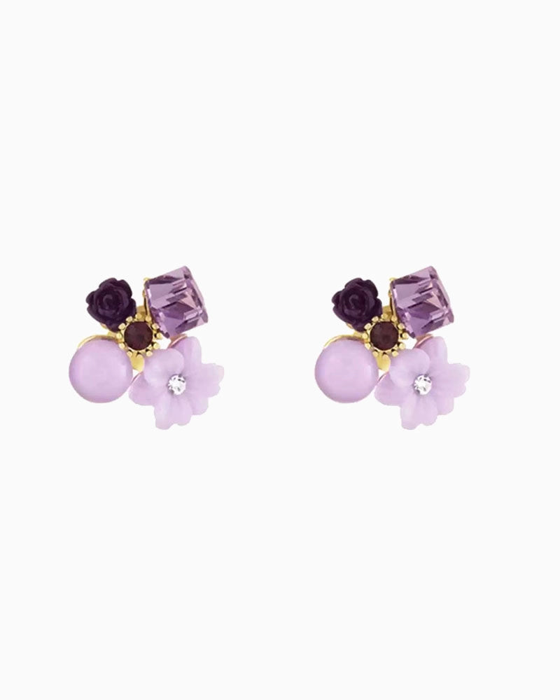 Amethyst Purple Floral Stud Earrings