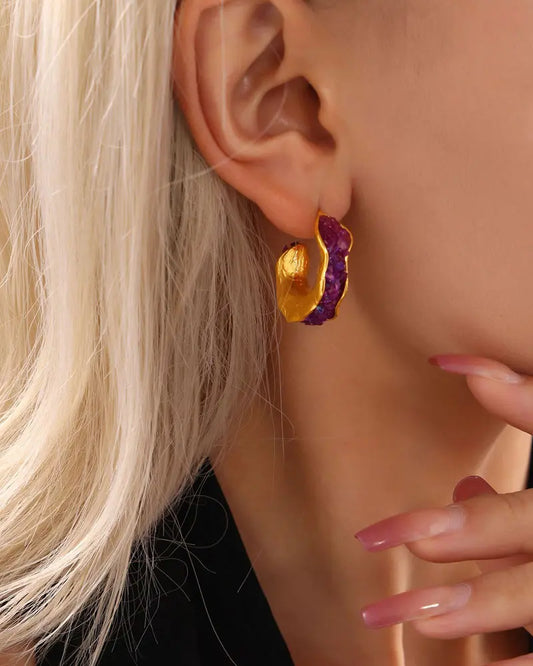 Birthstone C-Hoop Stud Earrings
