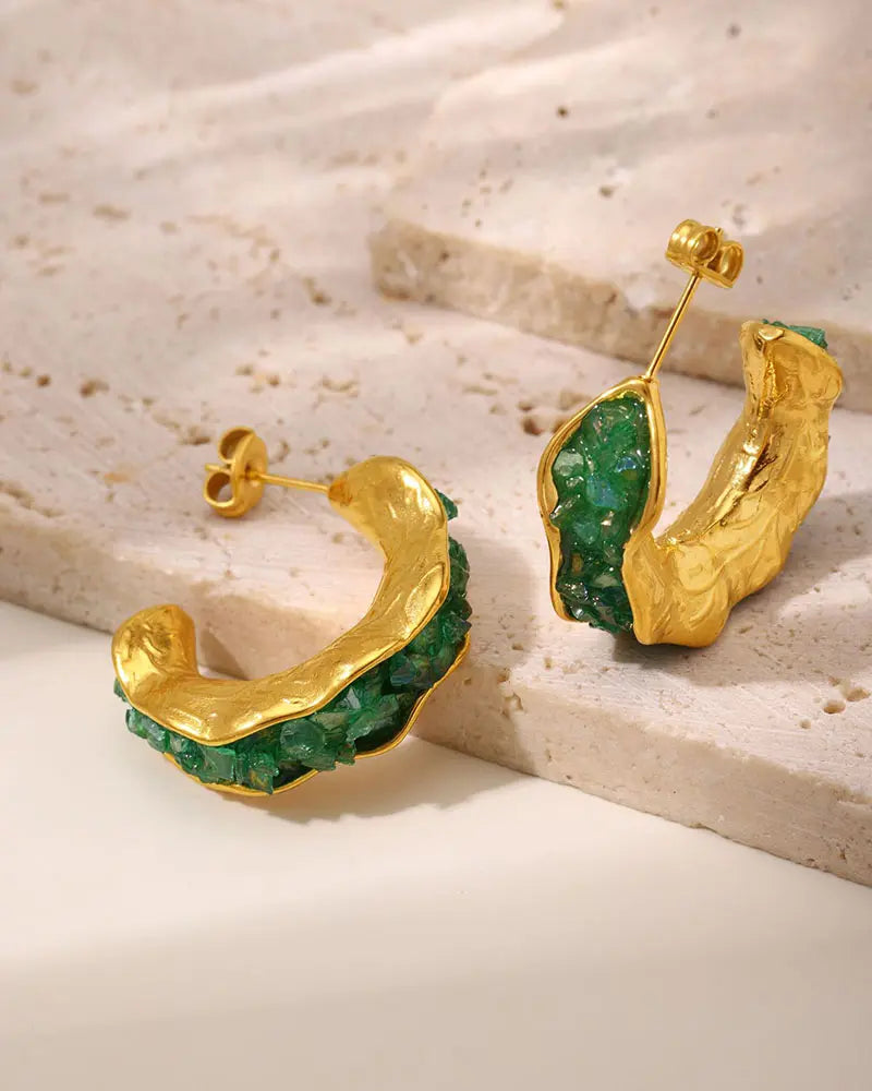 Birthstone C-Hoop Stud Earrings