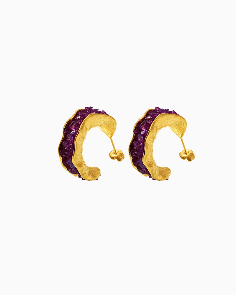 Birthstone C-Hoop Stud Earrings