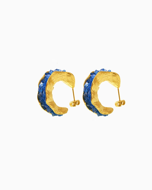 blue Birthstone C-Hoop Stud Earrings