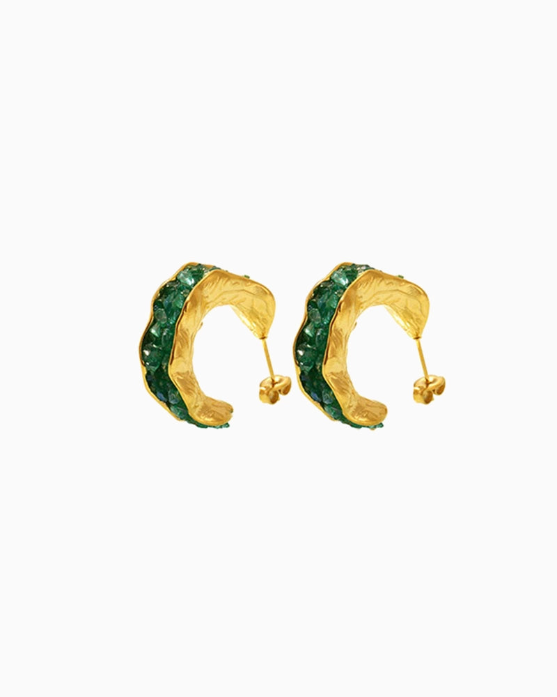 Green Birthstone C-Hoop Stud Earrings