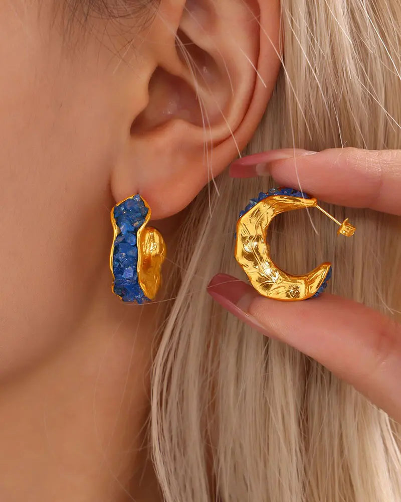 Birthstone C-Hoop Stud Earrings