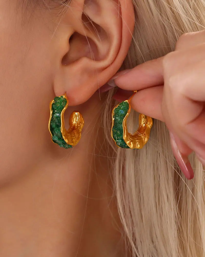 Birthstone C-Hoop Stud Earrings