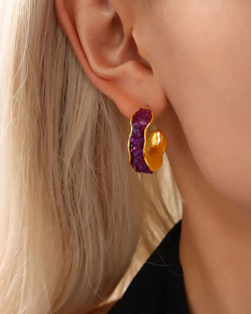 Birthstone C-Hoop Stud Earrings