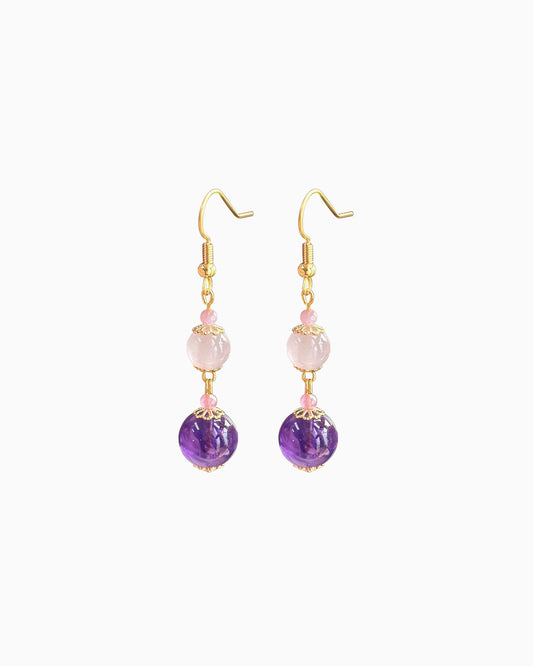Amethyst Rose Quartz 14K Gold Plated Earrings – Clarity & Love