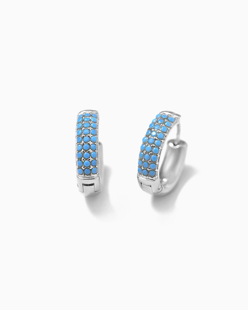 Turquoise Encrusted Huggie Hoop Earrings