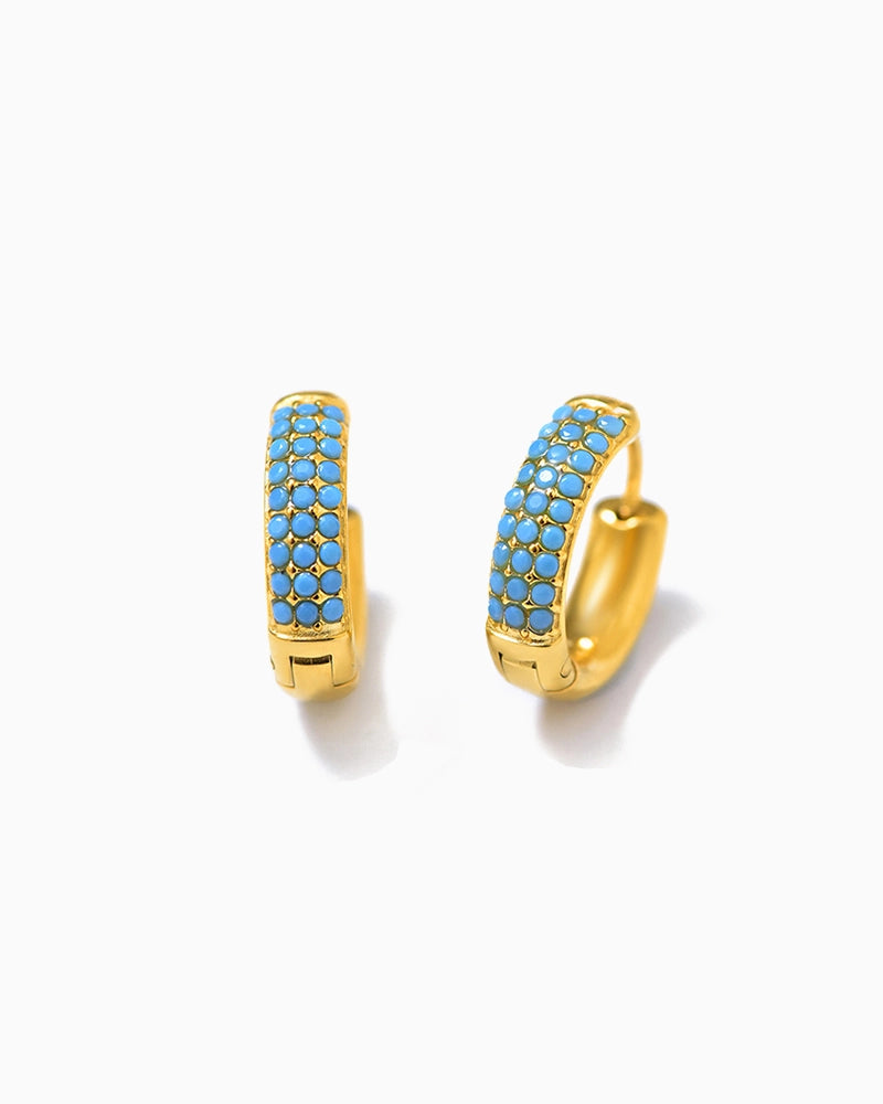 Turquoise Encrusted Huggie Hoop Earrings