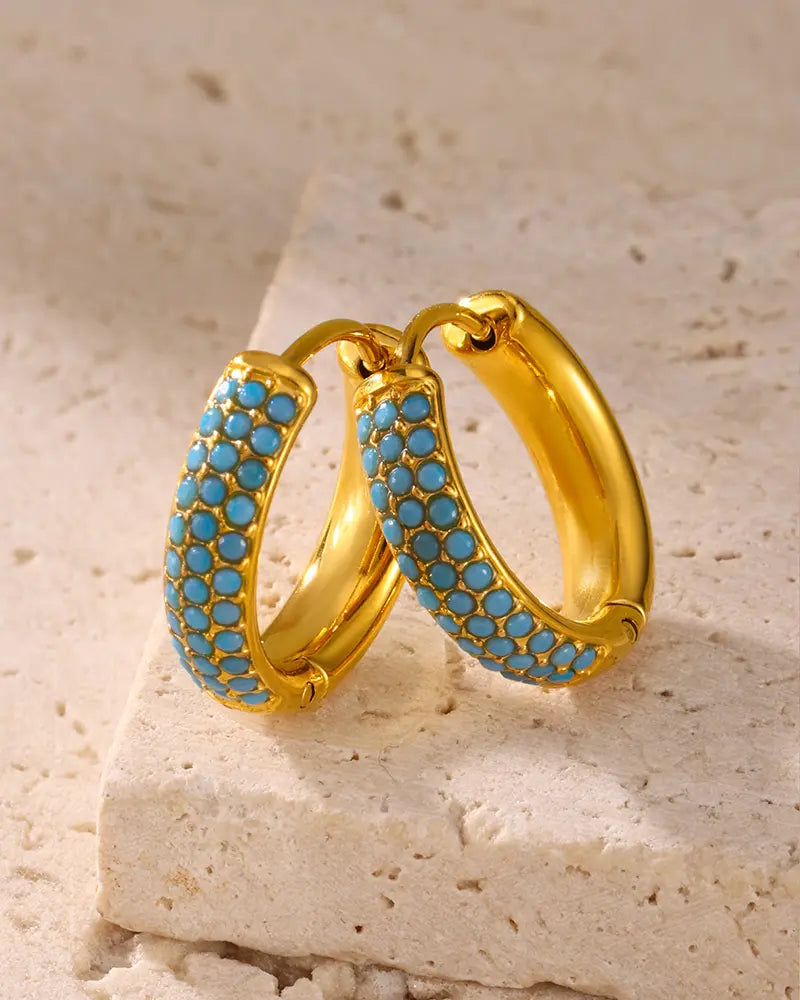 Turquoise Encrusted Huggie Hoop Earrings