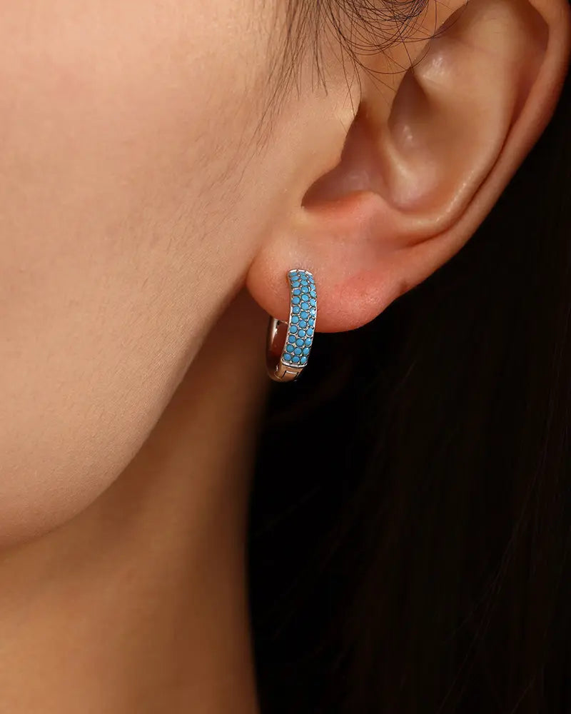 Turquoise Encrusted Huggie Hoop Earrings