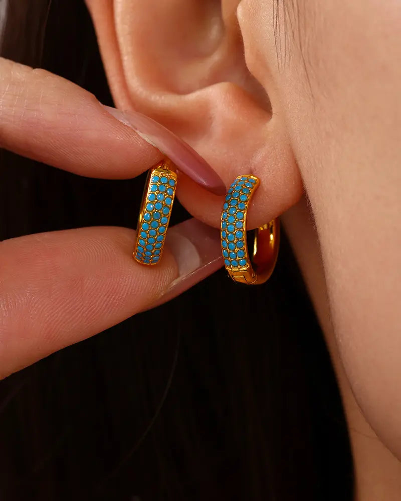 Turquoise Encrusted Huggie Hoop Earrings