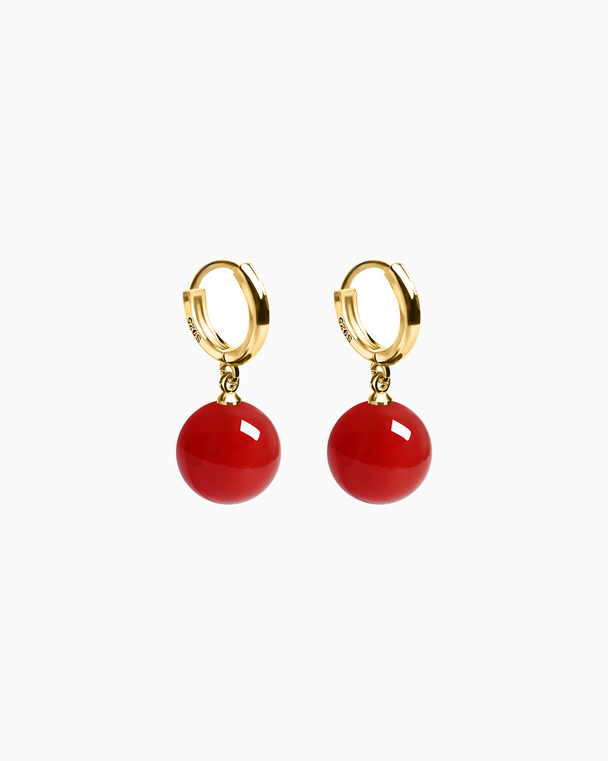 Red Agate Charm Huggie Hoop Earrings