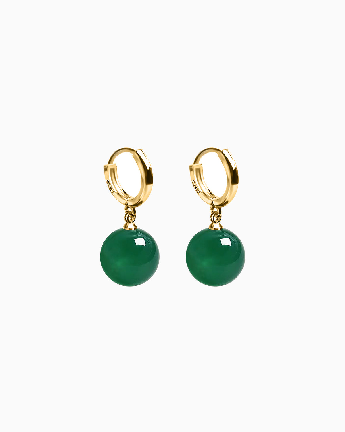 Green Agate Charm Huggie Hoop Earrings