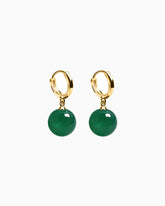 Green Agate Charm Huggie Hoop Earrings