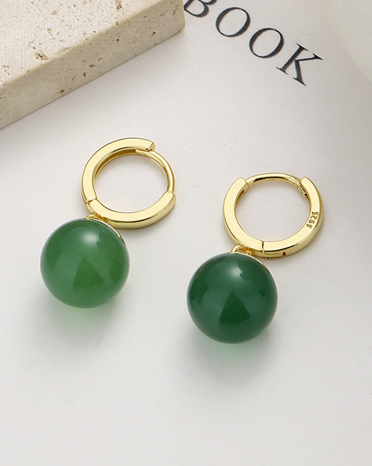 Green Agate Charm Huggie Hoop Earrings