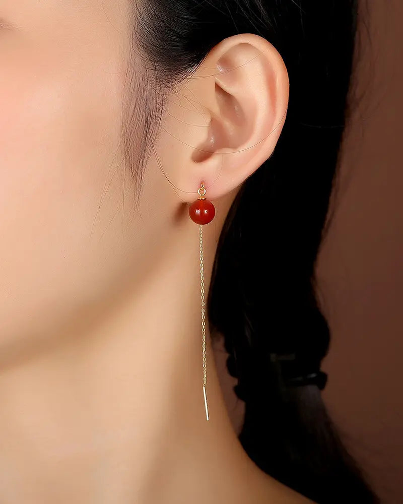 Red Agate Elegance Threader Earrings