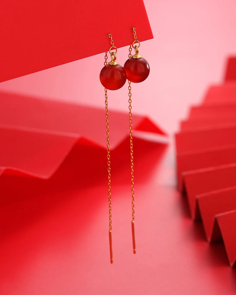 Red Agate Elegance Threader Earrings