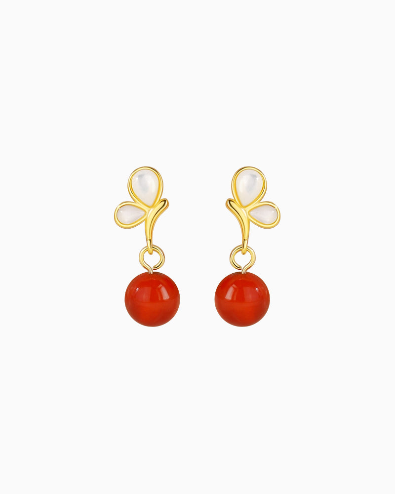 Red Agate Gold Plated Sterling Silver Earrings