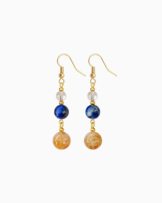 Lapis Lazuli Citrine 14K Gold Plated Earrings – Wisdom & Abundance