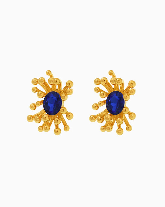 blue Birthstone Floral Stamen Stud Earrings