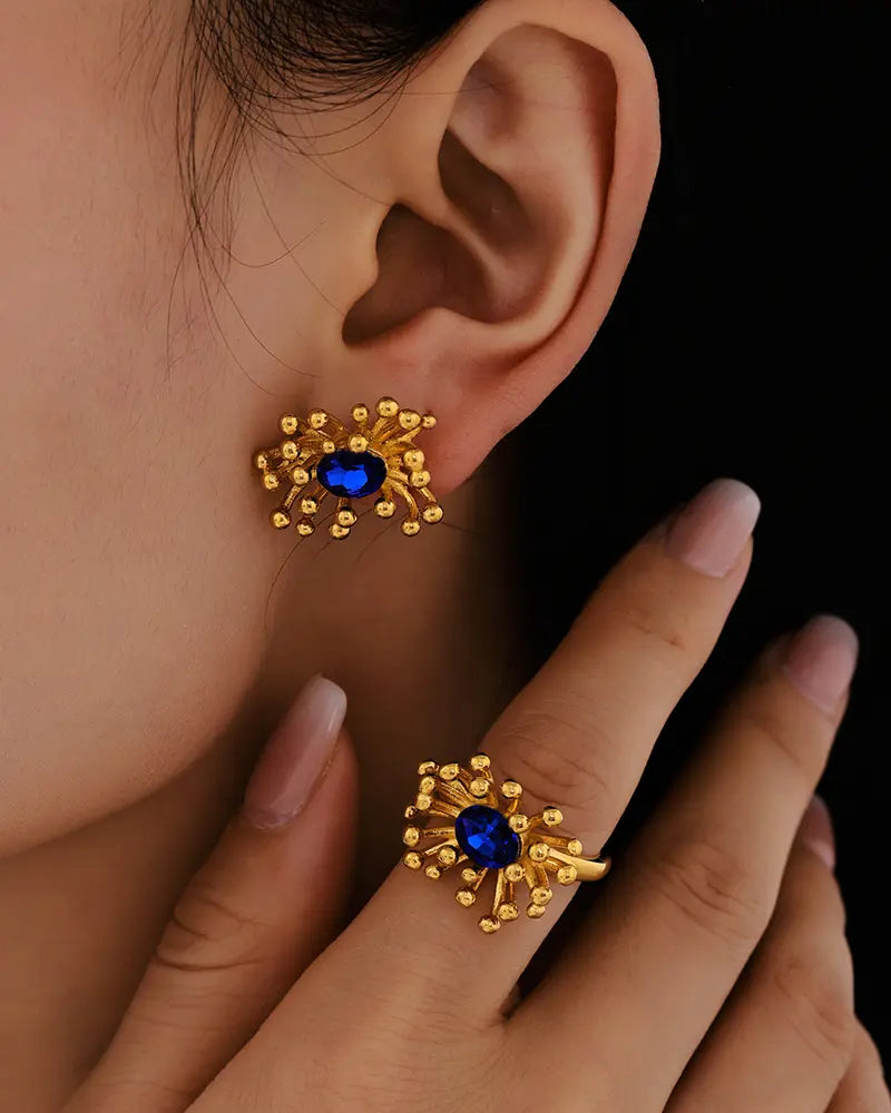 Birthstone Floral Stamen Stud Earrings