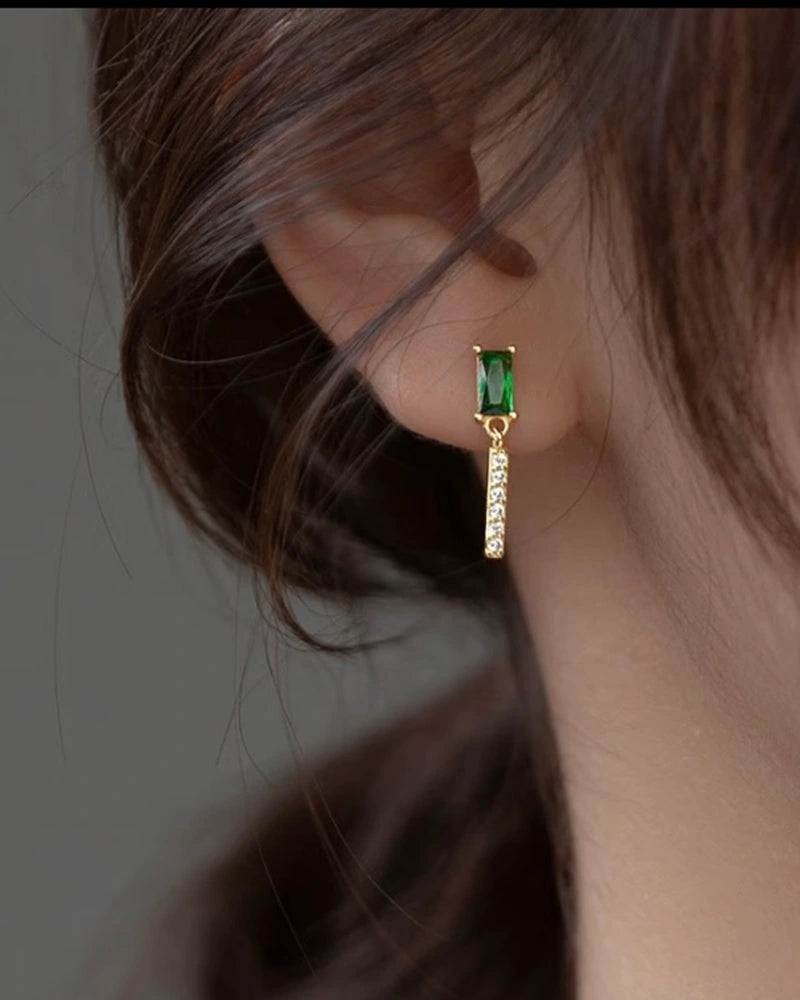 Emerald Green Mismatch Drop Earrings