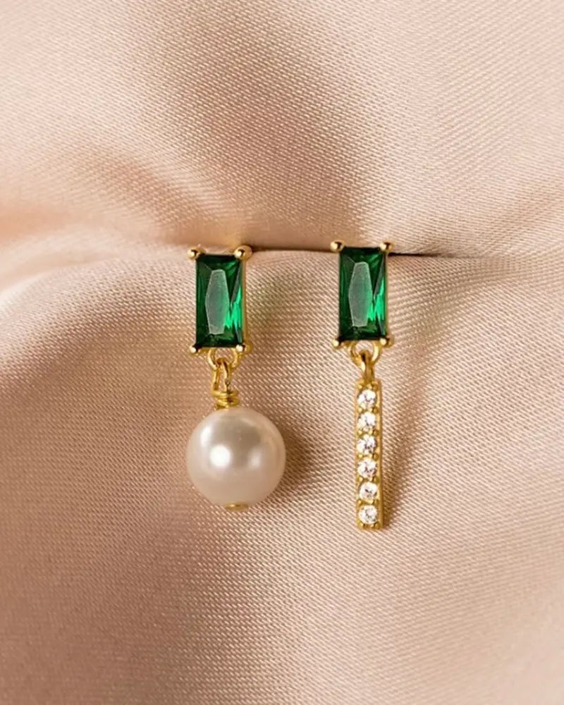 Emerald Green Mismatch Drop Earrings