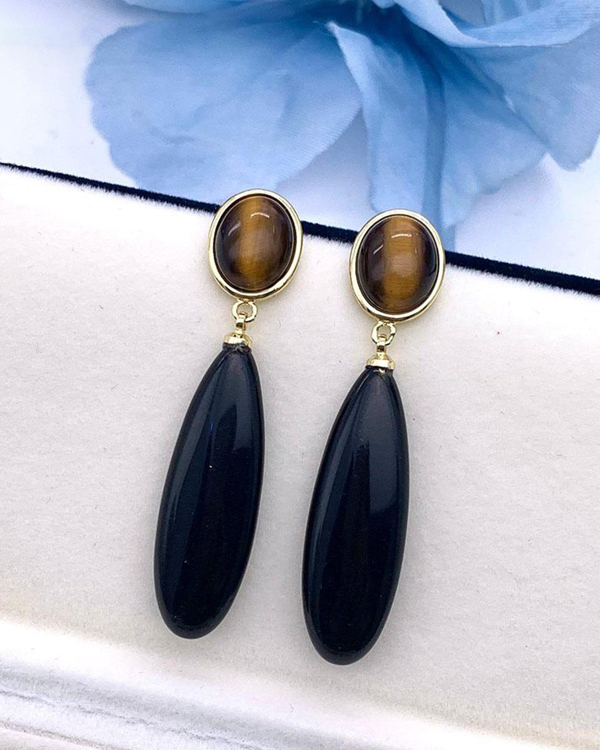 Black Obsidian Birthstone Grace Drop Earrings