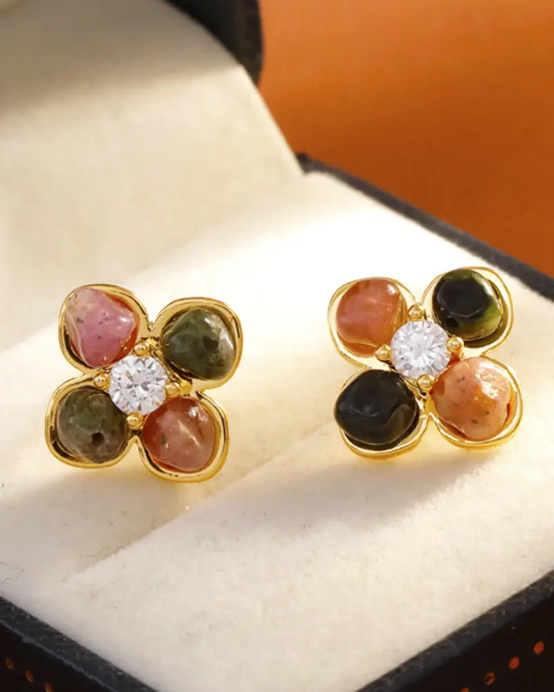 Tourmaline Pink Bloom Stud Earrings