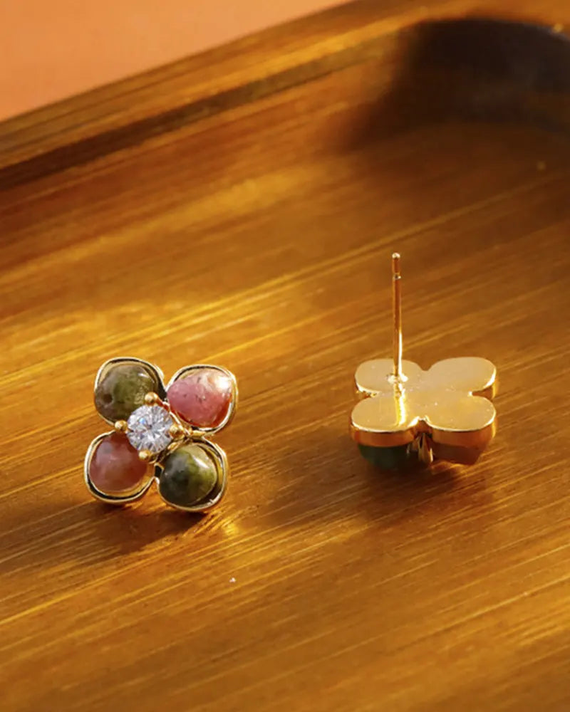 Tourmaline Pink Bloom Stud Earrings
